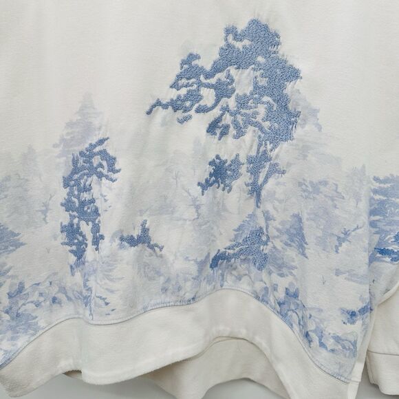 Ted Baker Womens Saina Sweatshirt 2 Cropped White Blue Toile Embroidered Artsy - Picture 7 of 13